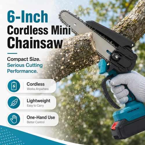 🔥6-Tommers Battery-Powered Mini Chain Saw With Battery