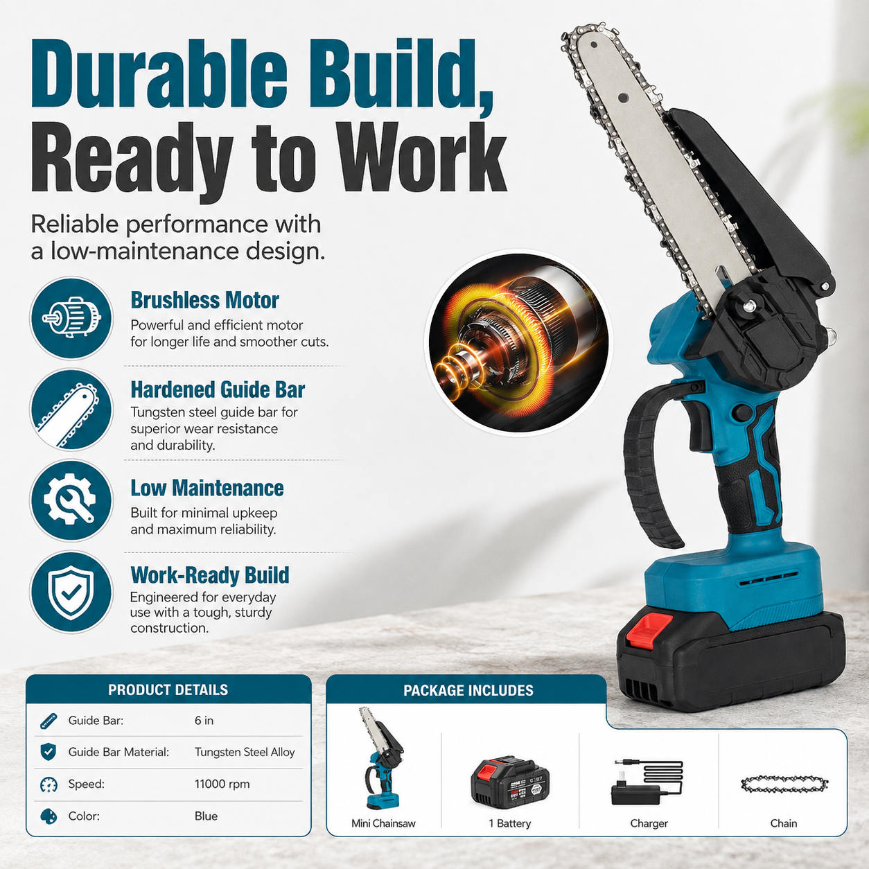 🔥6-Tommers Battery-Powered Mini Chain Saw With Battery