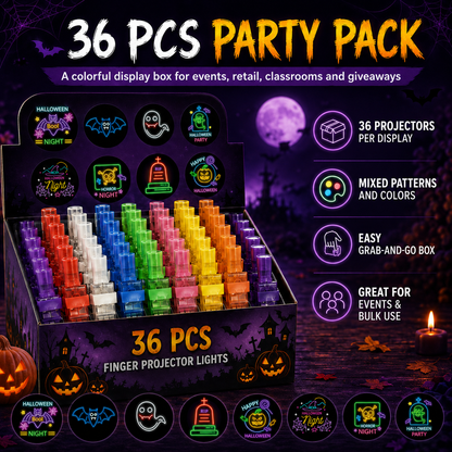 ✨36-Pack Halloween LED Projection Finger Lights –  Trick-or-Treat & Goody Bag Fillers