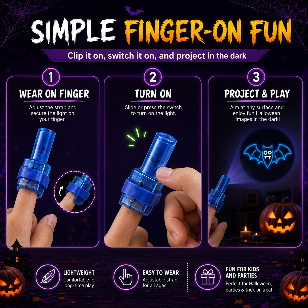 ✨36-Pack Halloween LED Projection Finger Lights –  Trick-or-Treat & Goody Bag Fillers