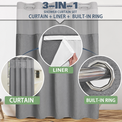 🔥No Hook Shower Curtain with Snap in Liner