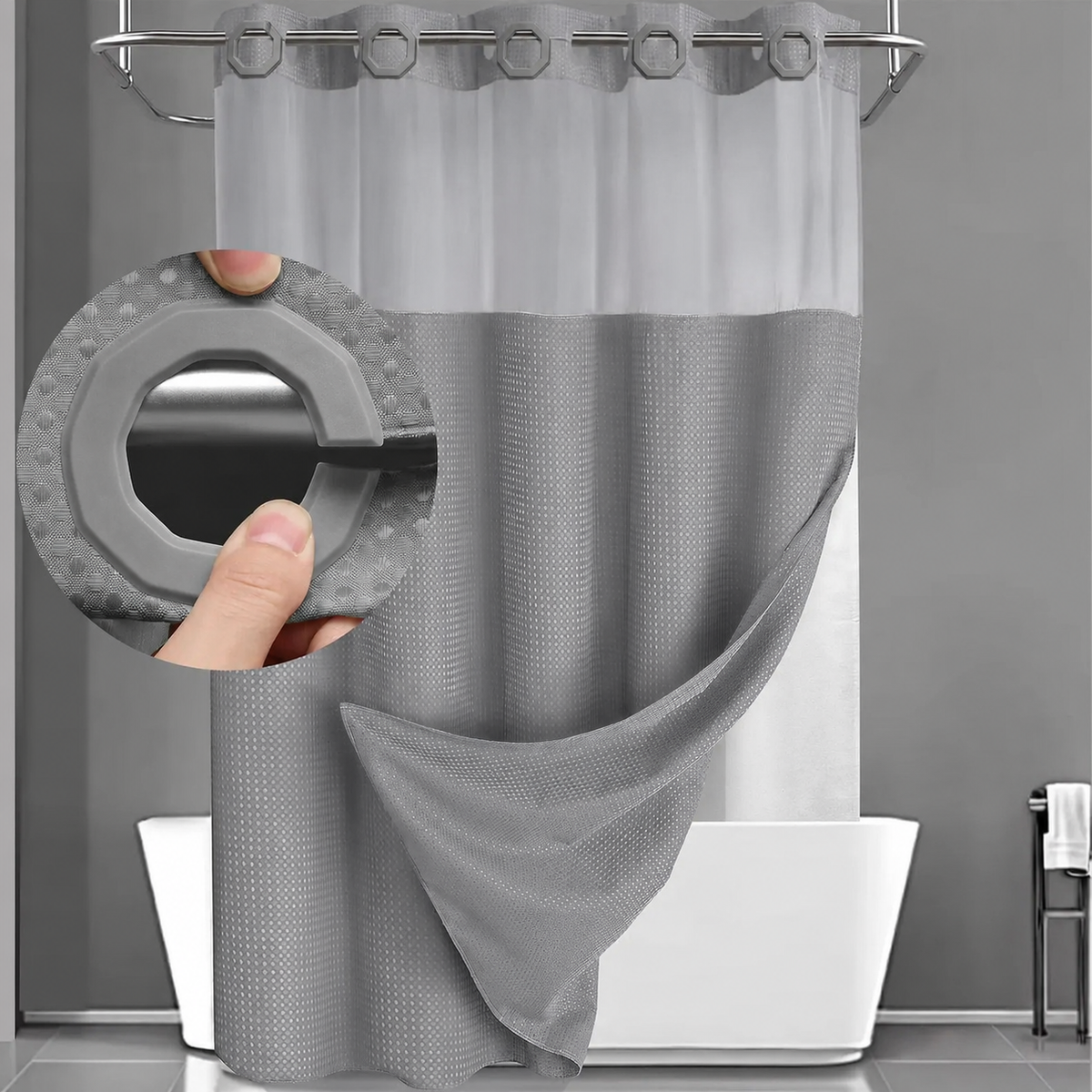 🔥No Hook Shower Curtain with Snap in Liner
