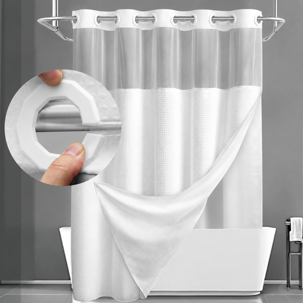 🔥No Hook Shower Curtain with Snap in Liner