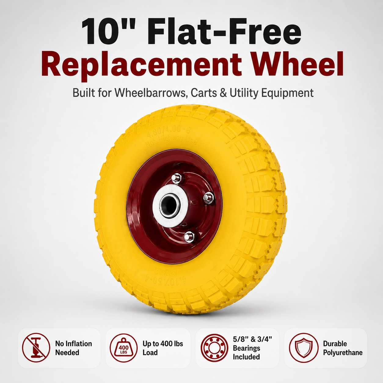 🔥Flat Free Wheelbarrow Tire and Wheel, 16" Puncture Proof
