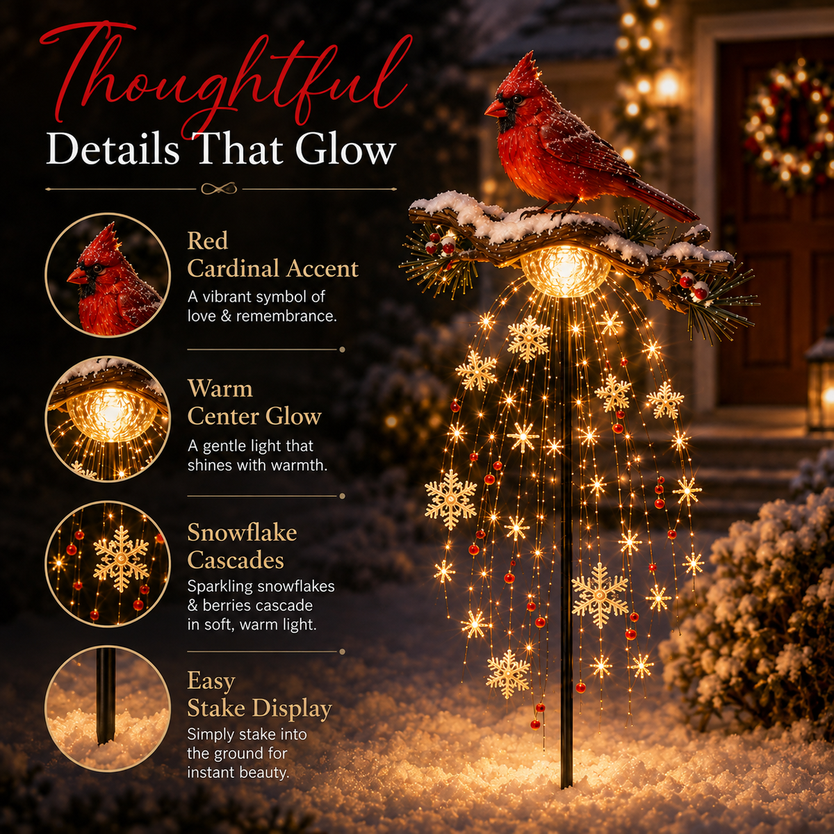 🔥 Cardinal Memory Fountain – Lighted Christmas Remembrance Garden Decor