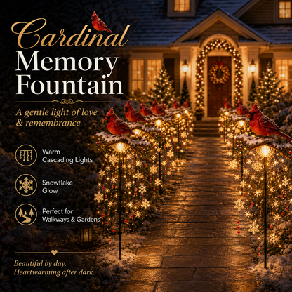 🔥 Cardinal Memory Fountain – Lighted Christmas Remembrance Garden Decor