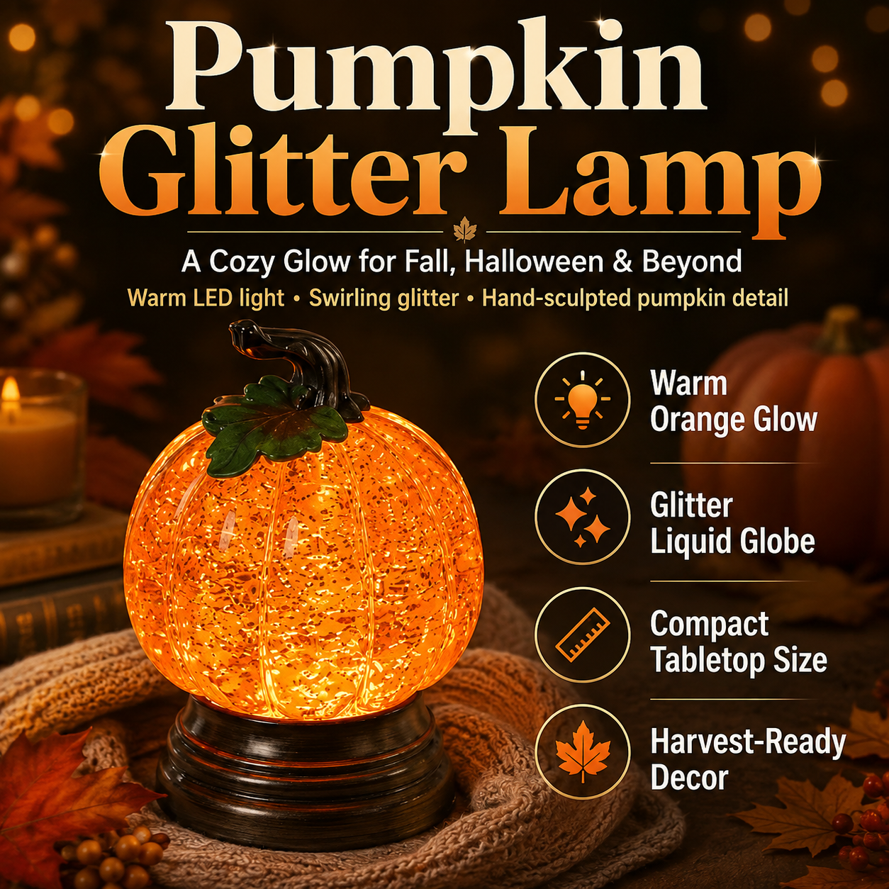 ✨ EARLY HALLOWEEN 49% OFF 🎃Glitter Lighted Pumpkin Snow Globe