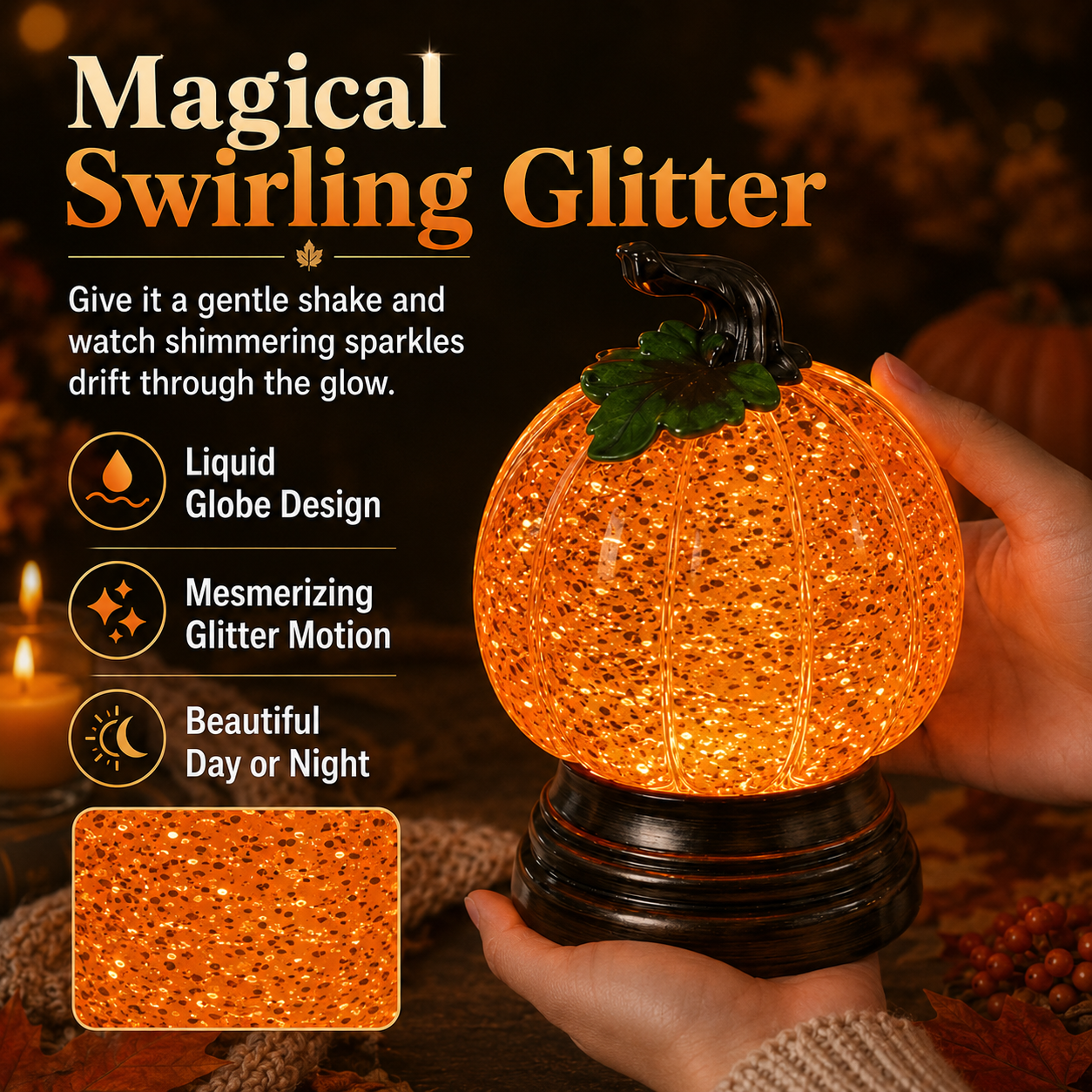 ✨ EARLY HALLOWEEN 49% OFF 🎃Glitter Lighted Pumpkin Snow Globe
