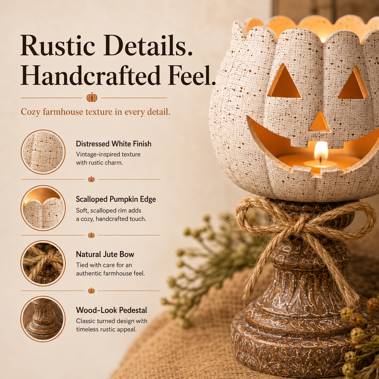 🔥Rustic White Pumpkin Tealight Candle Holder Set