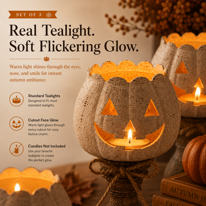 🔥Rustic White Pumpkin Tealight Candle Holder Set