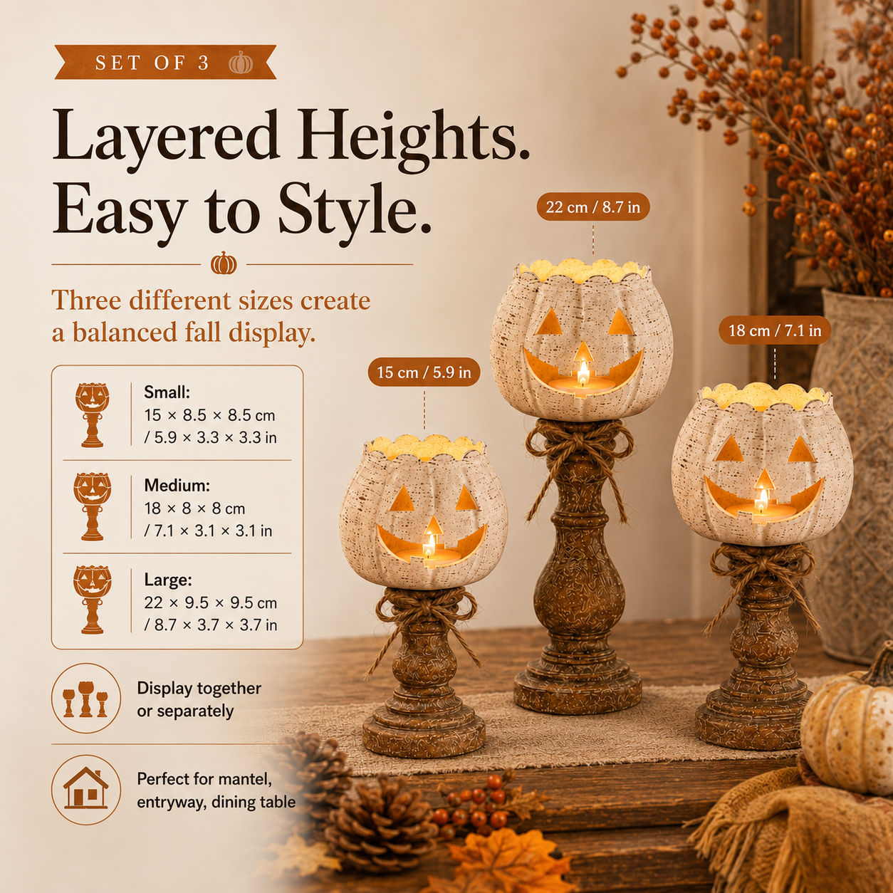 🔥Rustic White Pumpkin Tealight Candle Holder Set