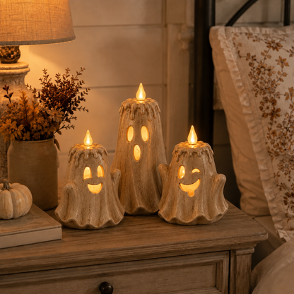 🔥Rustic White Pumpkin Tealight Candle Holder Set