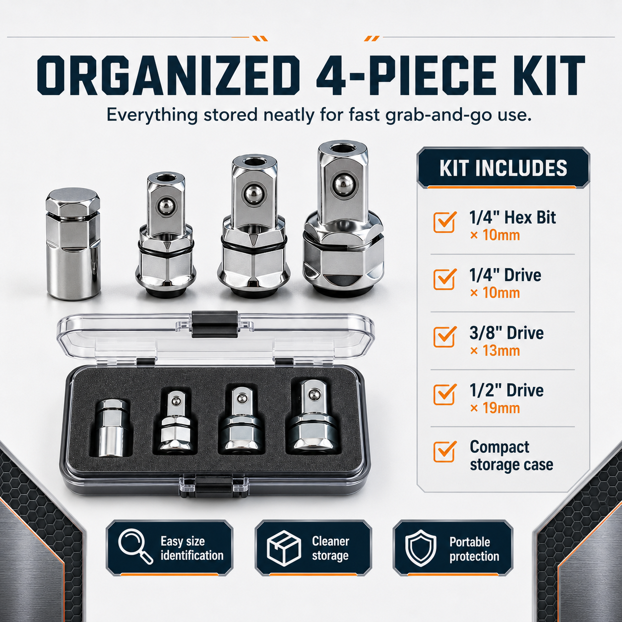 ✨4-Pcs 1/2" 1/4" 3/8" Square Drive Adapter