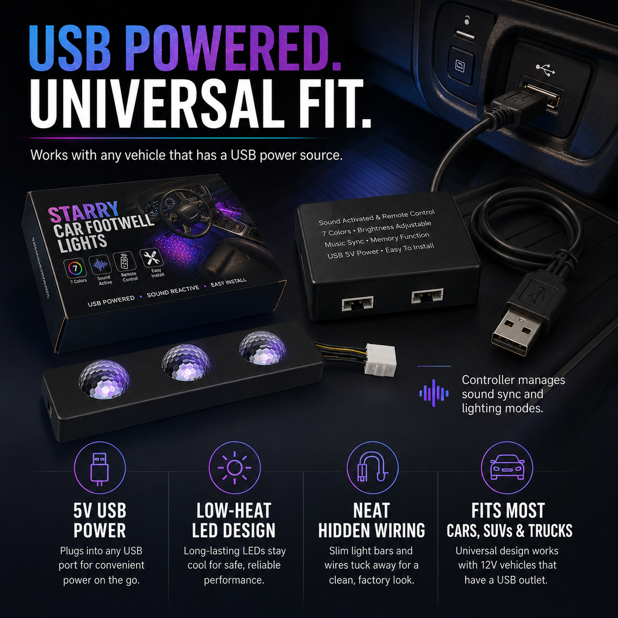 ✨7-Color Starlight Footwell Lights Kit