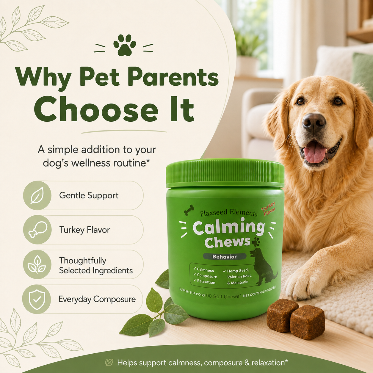 ✨Calming Chews For Dogs, 90 Count | Help Relieve Stress