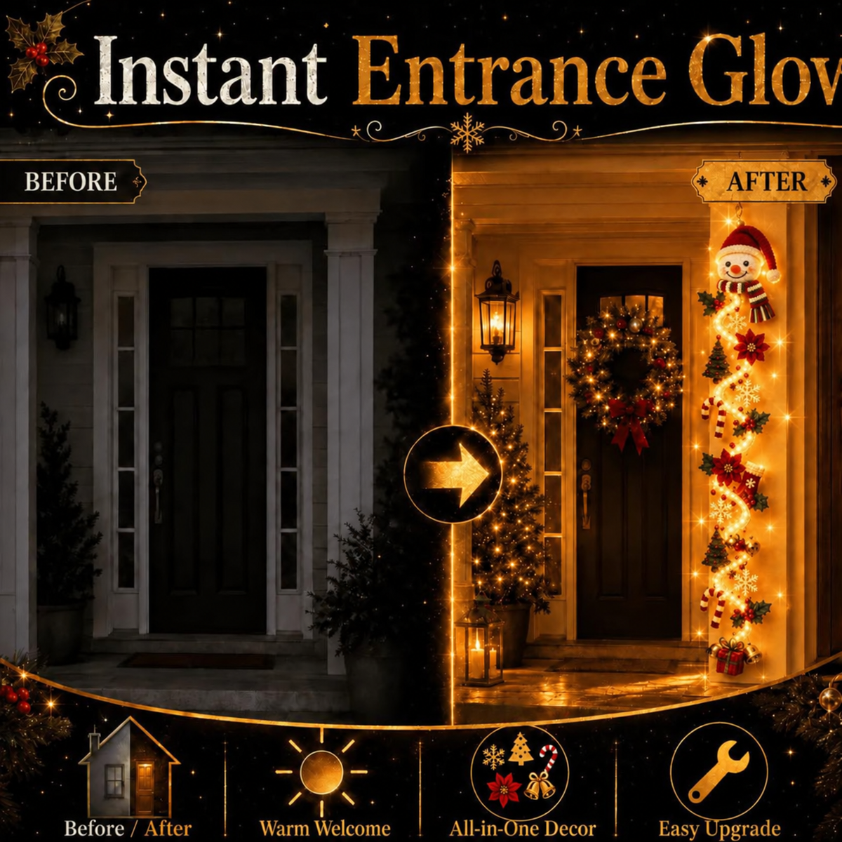 🔥🎄Glowing Christmas Door Hanger | 6 Festive Lighted Designs with Warm Glow