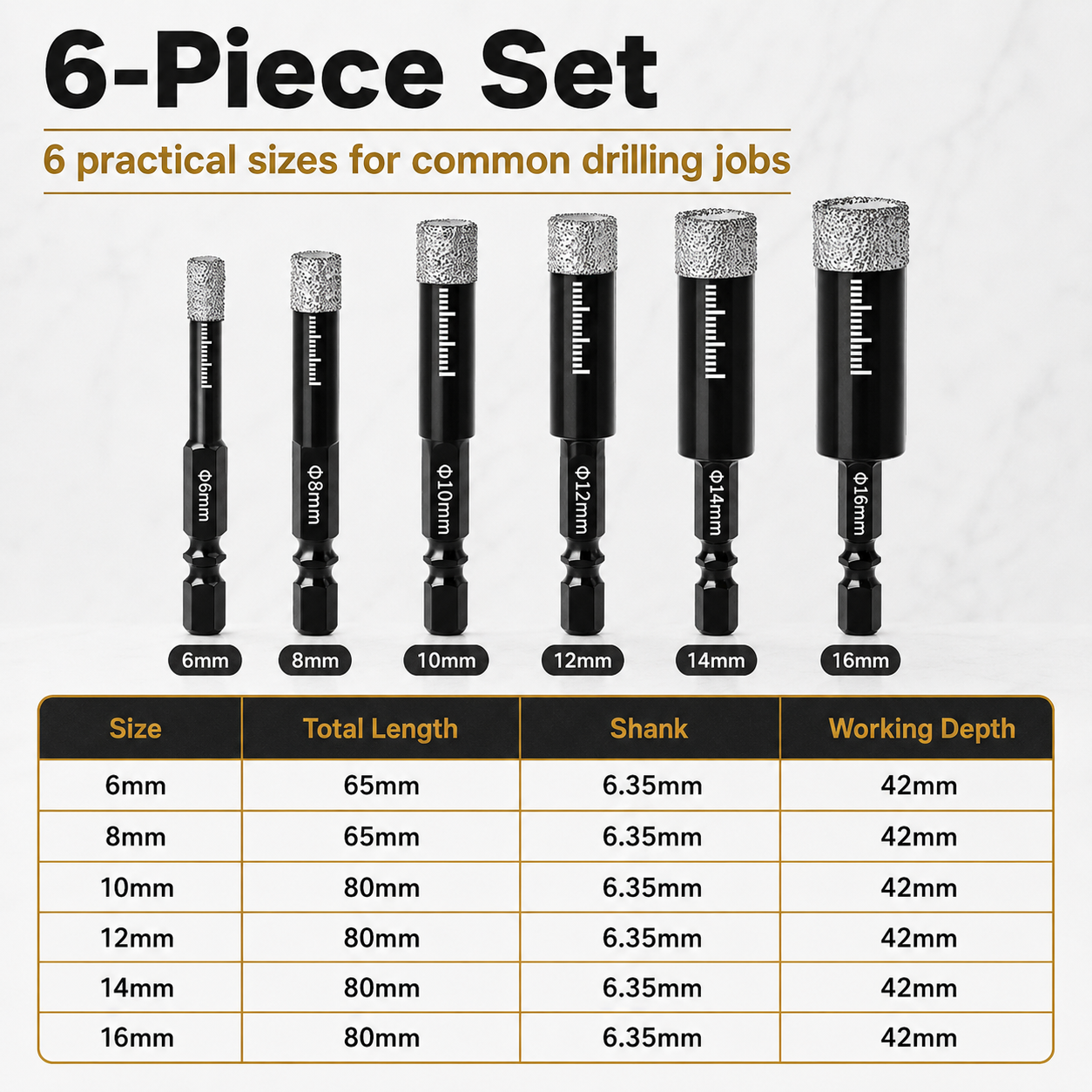 ✨6 Pcs Dry Diamond Drill Bit Set🛠️