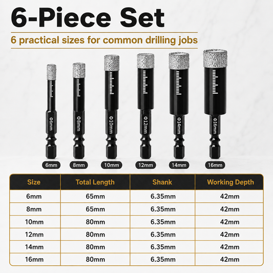 ✨6 Pcs Dry Diamond Drill Bit Set🛠️