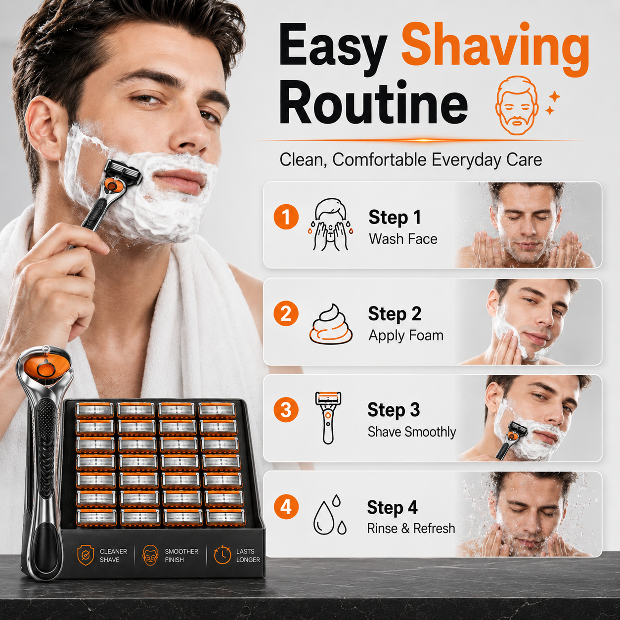 ✨Men's Razor Blade Replacement, 24 Pcs Razor Blade & 1 Count Handle