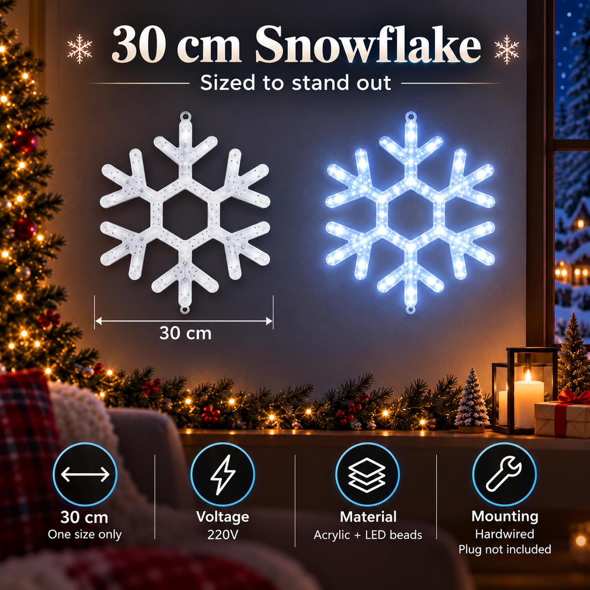 ✨30 CM Snowflake Wall Light ❄ Ice Blue & Pure White