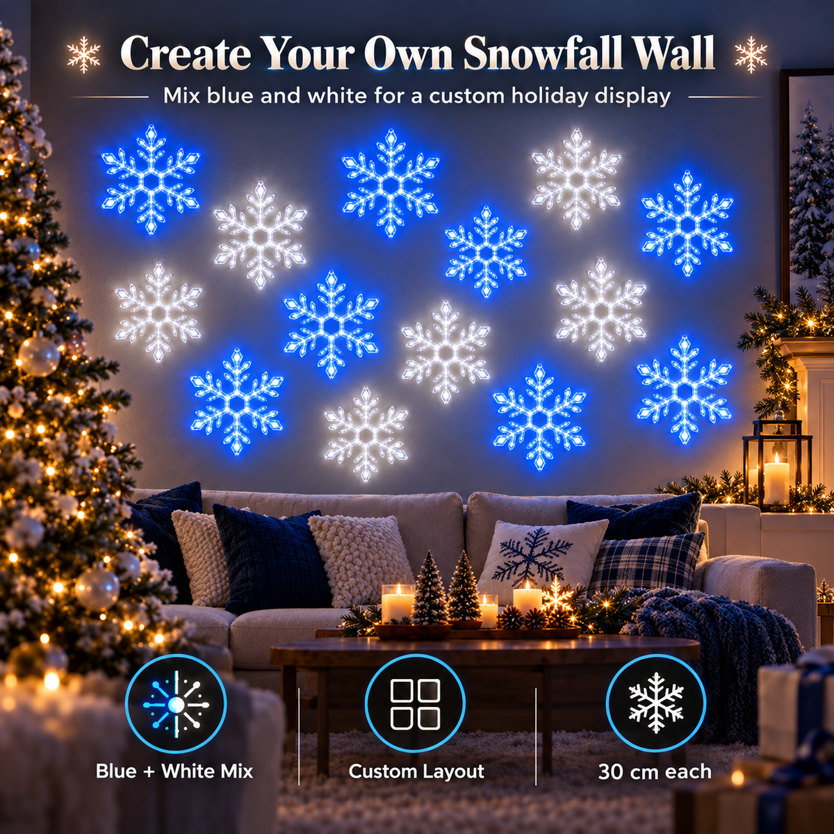 ✨30 CM Snowflake Wall Light ❄ Ice Blue & Pure White