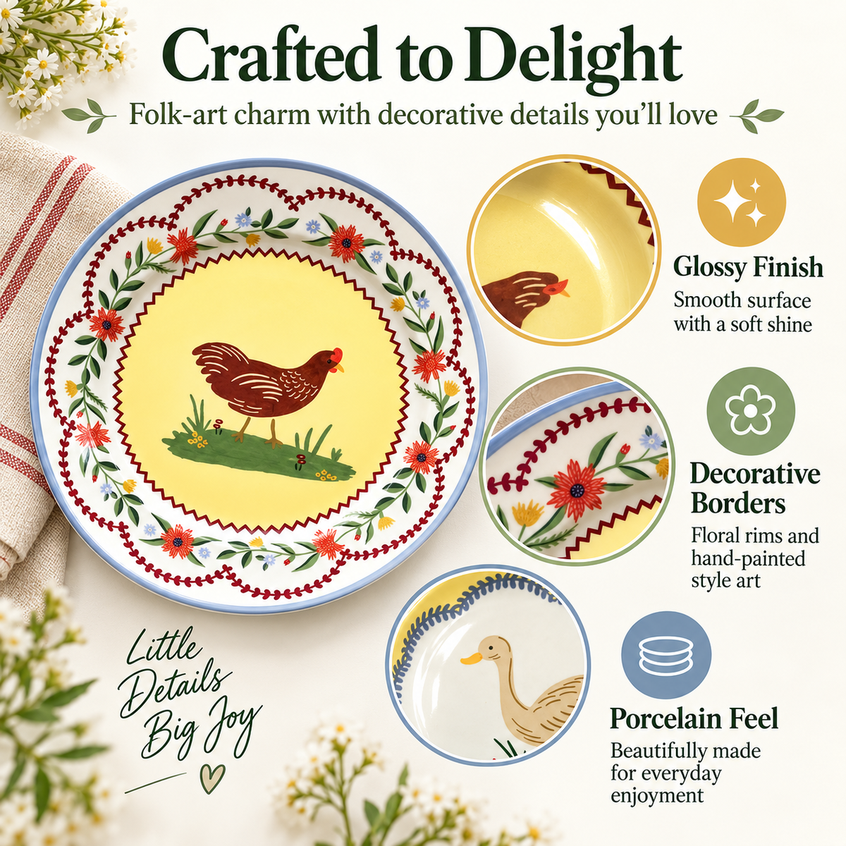 ✨Farmhouse Charm Porcelain Dessert Plates🐄