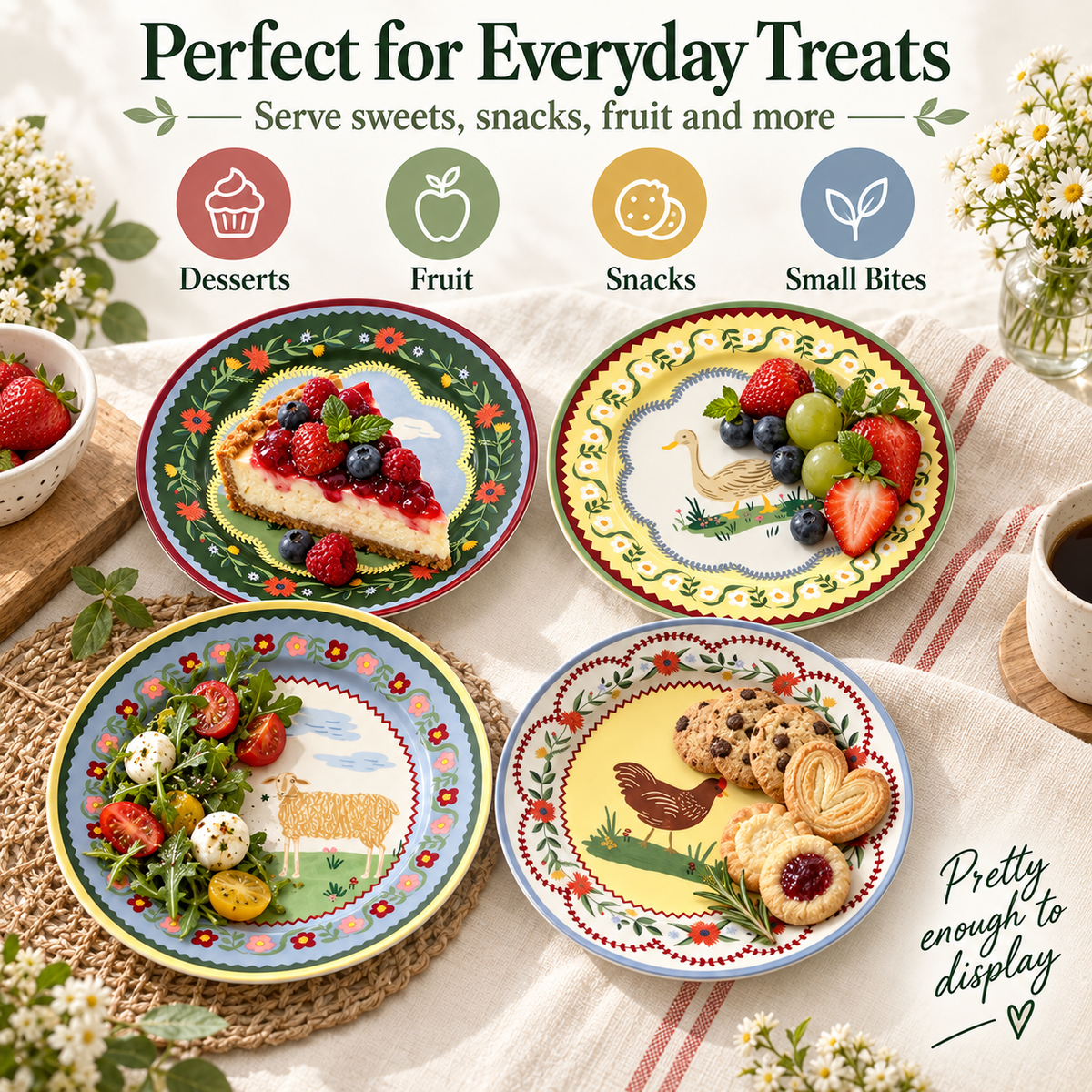 ✨Farmhouse Charm Porcelain Dessert Plates🐄