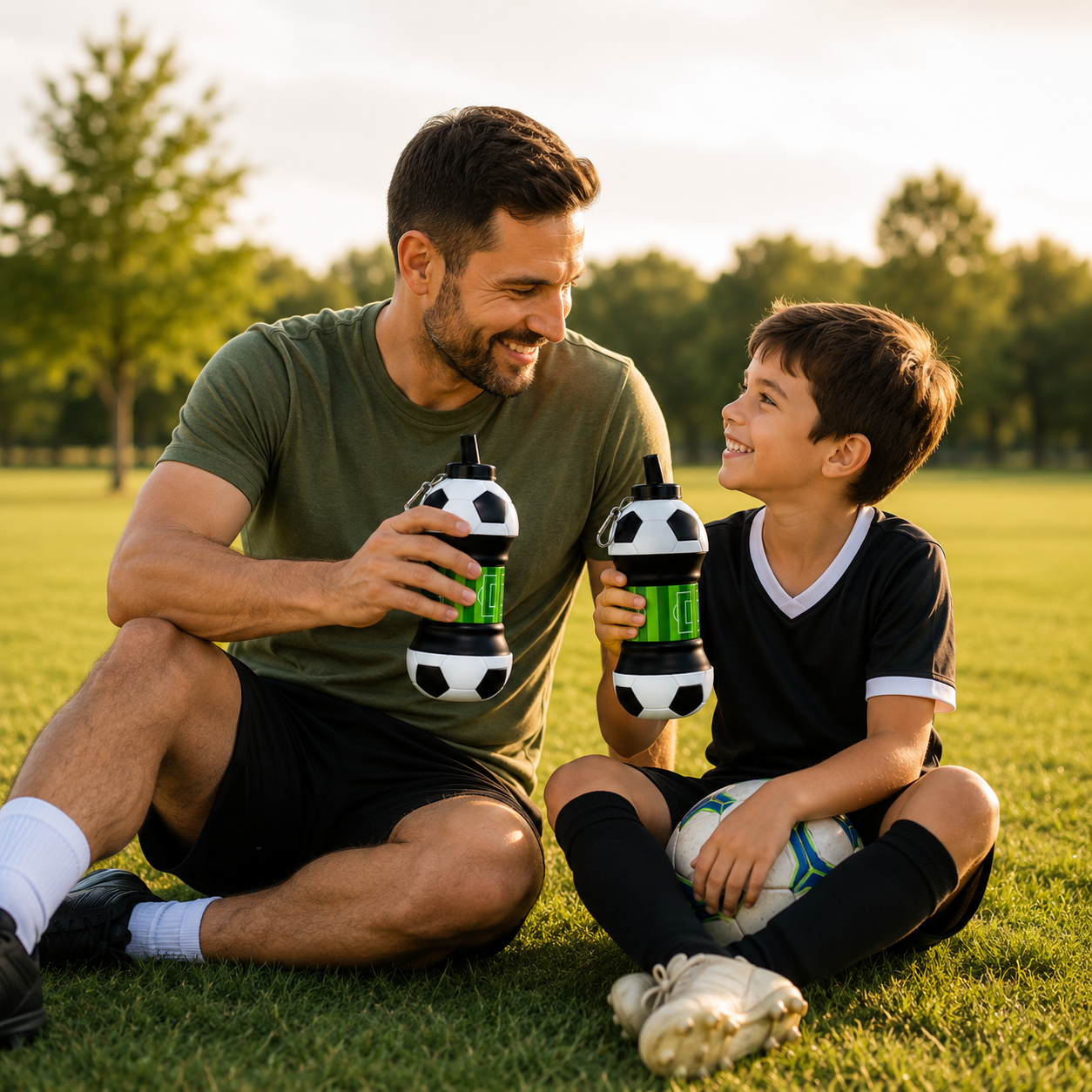 ✨Football Water Bottle 2-in-1 Foldable – Soccer Ball Design for Kids