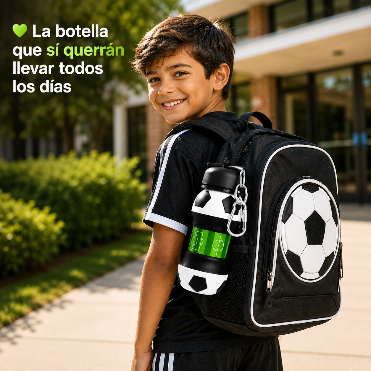 ✨Football Water Bottle 2-in-1 Foldable – Soccer Ball Design for Kids