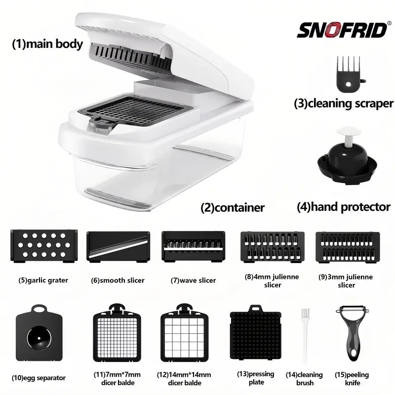 🔥Snofrid Multifunction Vegetable Chopper, Kitchen Slicer, Dicer & Grater