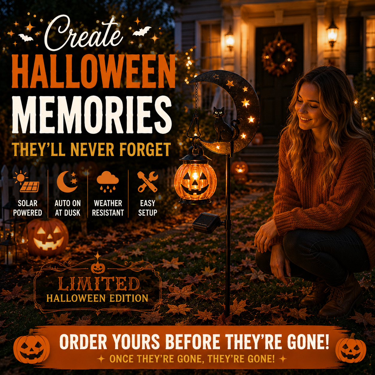 ✨ Halloween Early Bird Sale | 49% OFF Pumpkin Moon Garden Stake Light🎃