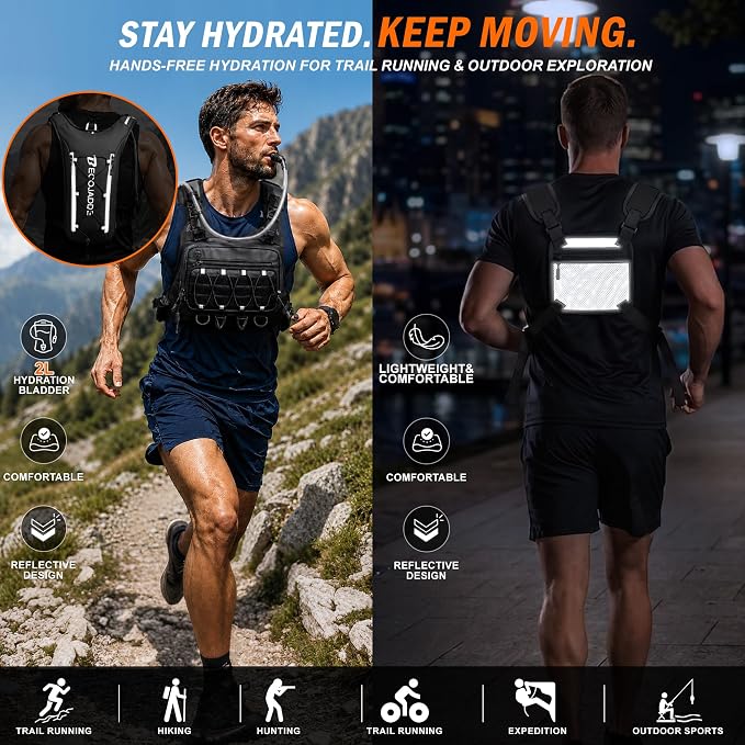✨Men’s 2L Tactical Hydration Running Vest – Lightweight Adjustable Chest Pack💧