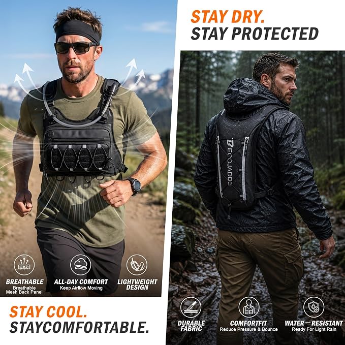 ✨Men’s 2L Tactical Hydration Running Vest – Lightweight Adjustable Chest Pack💧