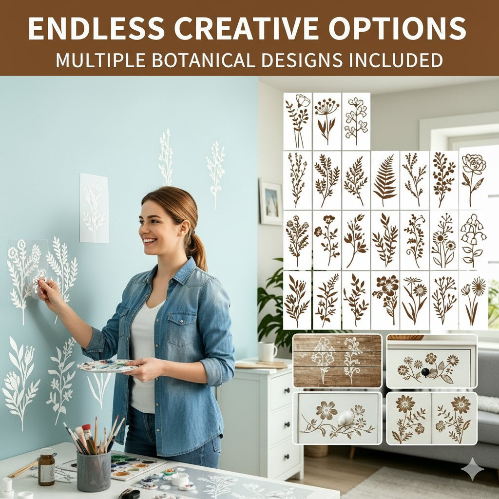 🔥24 PCS - Flower Stencils Painting Crafts Templates for Painting on Wood, Wall, Furniture