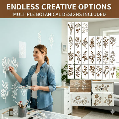 🔥24 PCS - Flower Stencils Painting Crafts Templates for Painting on Wood, Wall, Furniture