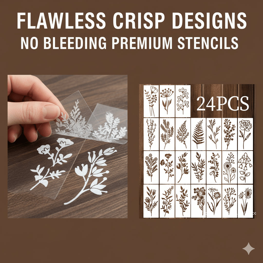 🔥24 PCS - Flower Stencils Painting Crafts Templates for Painting on Wood, Wall, Furniture