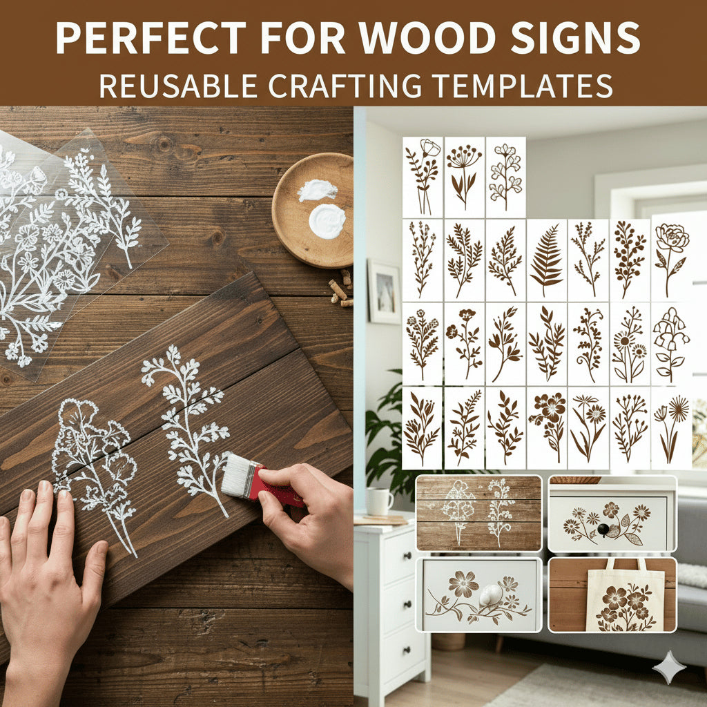 🔥24 PCS - Flower Stencils Painting Crafts Templates for Painting on Wood, Wall, Furniture
