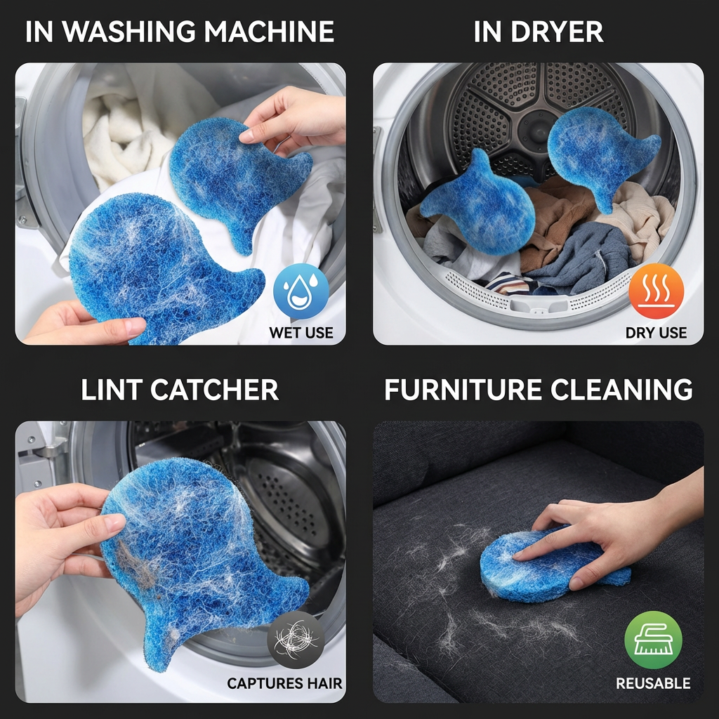 🔥Washing Machine Pet Hair Remover – Sticky Lint Catcher for Dog & Cat