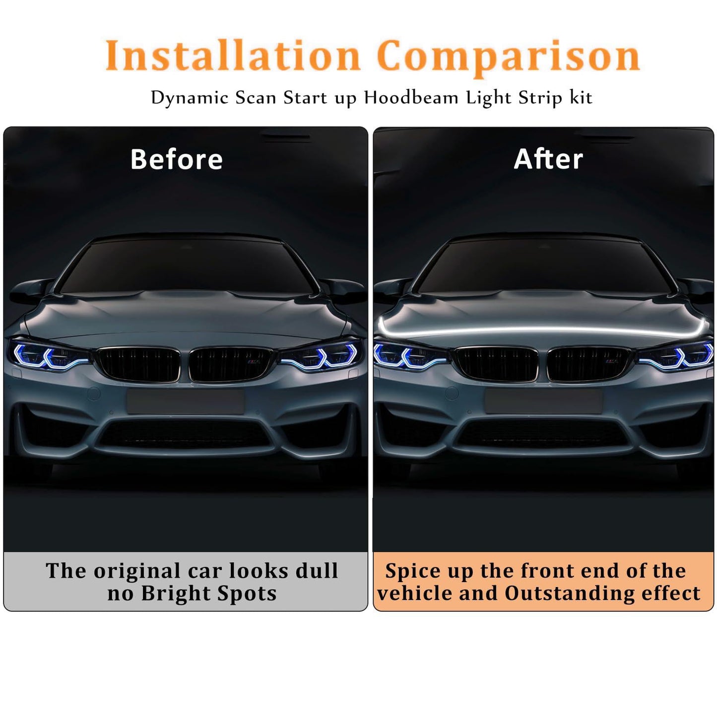 🔥71” High Brightness Automotive Hood Gap LED Strip - 12V-Ice Blue eclipse led lights