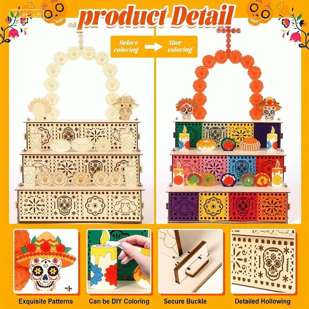 🔥🏵️Day of the Dead Wooden Altar Display Set | 💕Death is not the end of life, forgetting is(📦Buy 2 Free Shipping)