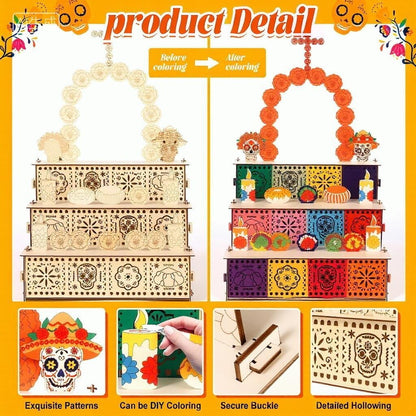 🔥🏵️Day of the Dead Wooden Altar Display Set | 💕Death is not the end of life, forgetting is(📦Buy 2 Free Shipping)