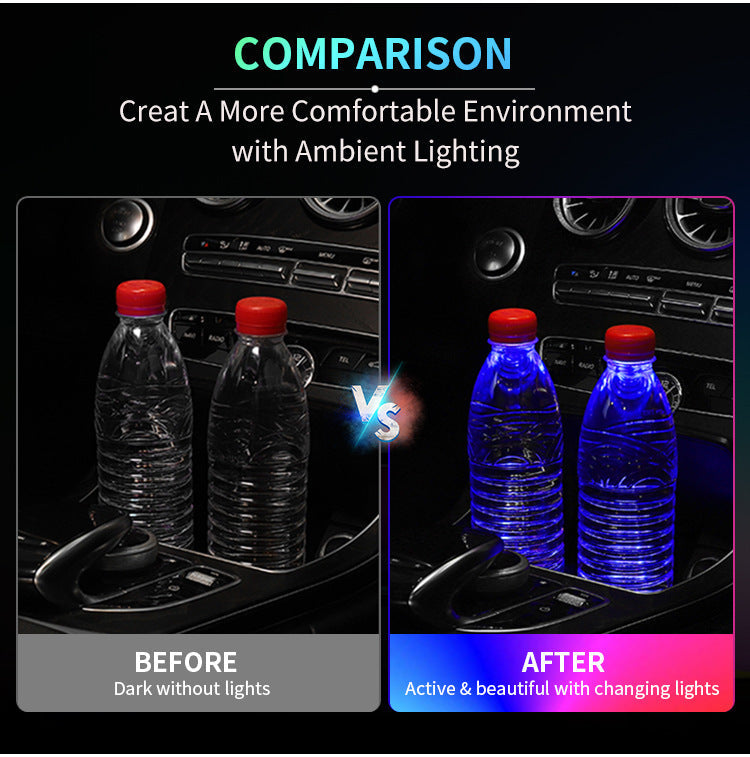 2 PCS LED Cup Holder Light - USB Rechargeable Waterproof Ambient Lighting
