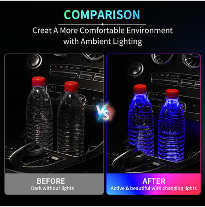 2 PCS LED Cup Holder Light - USB Rechargeable Waterproof Ambient Lighting