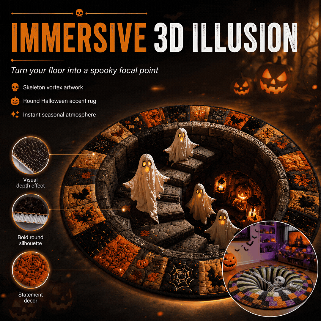 🔥 Haunted Staircase Round Rug – Spooky Halloween 3D Optical Illusion 👻