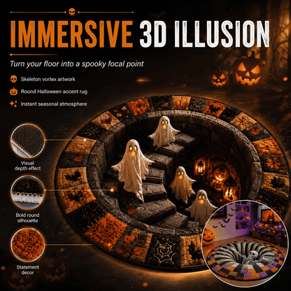 🔥 Haunted Staircase Round Rug – Spooky Halloween 3D Optical Illusion 👻