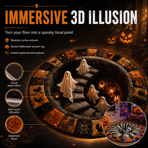 🔥 Haunted Staircase Round Rug – Spooky Halloween 3D Optical Illusion 👻