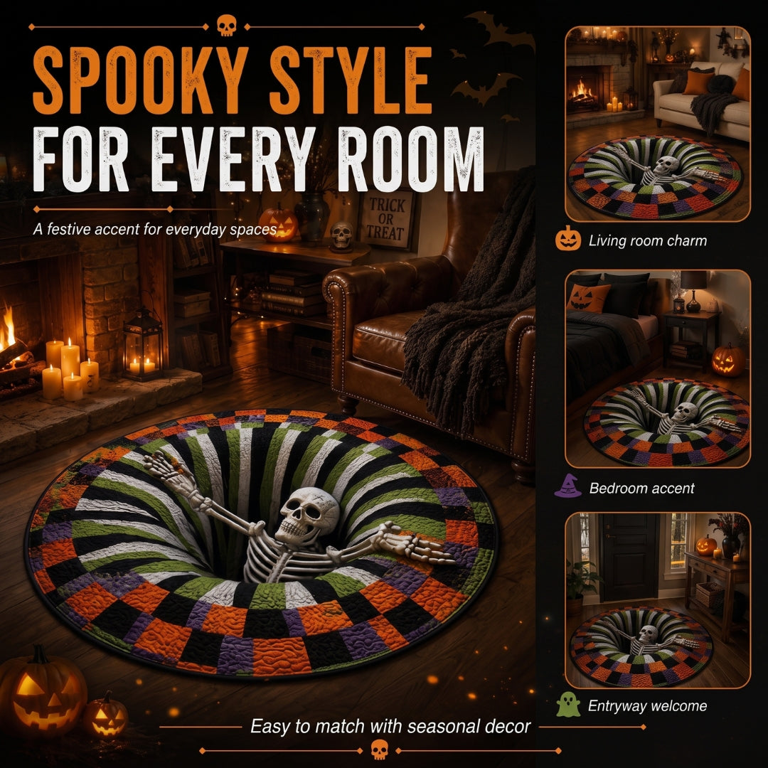 🔥 Haunted Staircase Round Rug – Spooky Halloween 3D Optical Illusion 👻