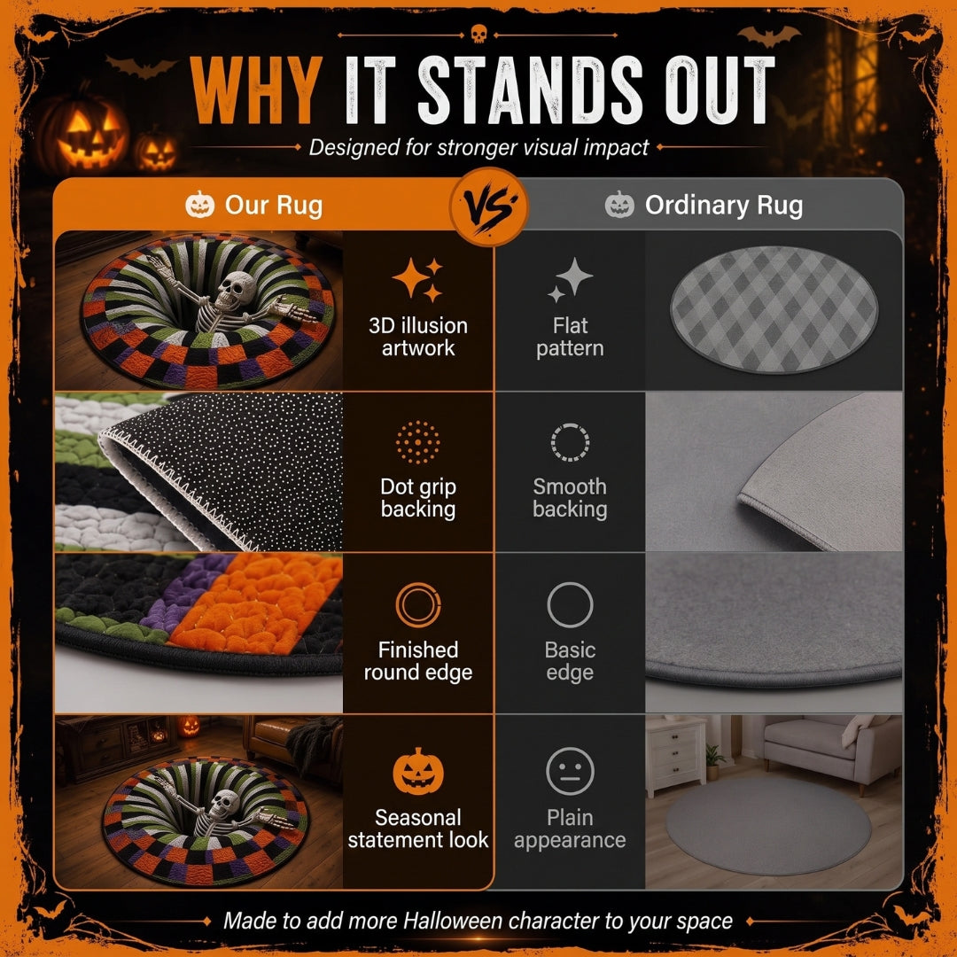 🔥 Haunted Staircase Round Rug – Spooky Halloween 3D Optical Illusion 👻