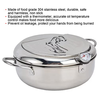 🔥304 Stainless Steel Frying Pot with Thermometer and Oil Drip Drainer Rack