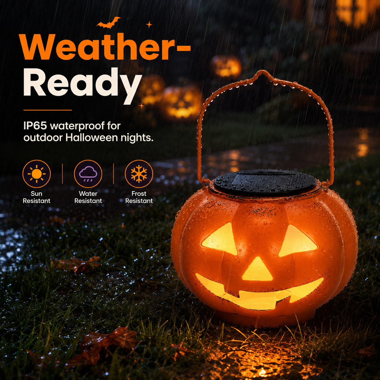 ✨Solar Halloween Pumpkin Lantern Outdoor, IP65 Waterproof Lantern Light with Auto On/Off, Metal Pumpkin Porch Decor for Yard, Patio, Pathway, Party & Trick-or-Treat